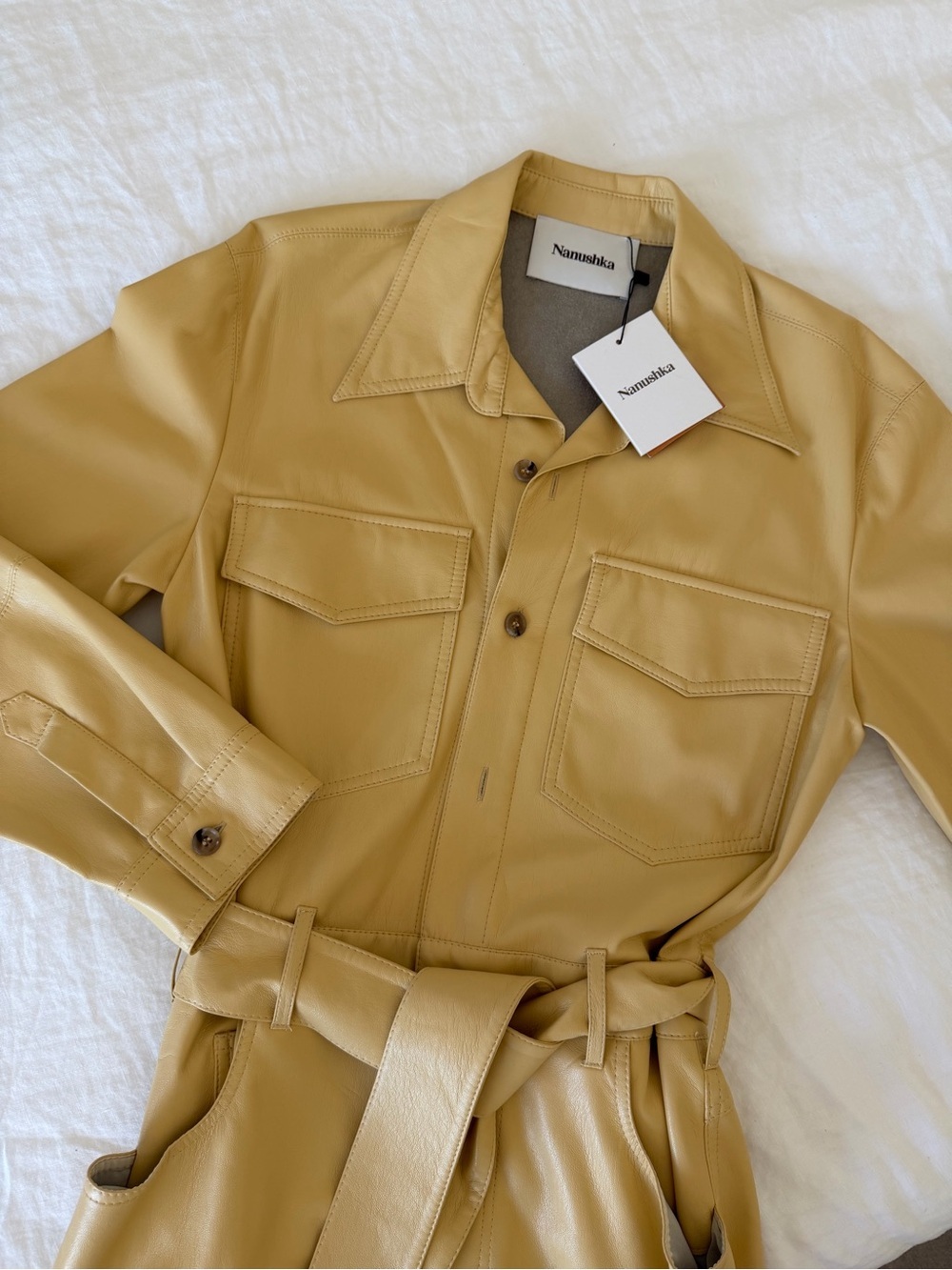 Nanushka Ashton vegan leather jumpsuit in butter yellow, size S, NWT - Picture 4 of 10